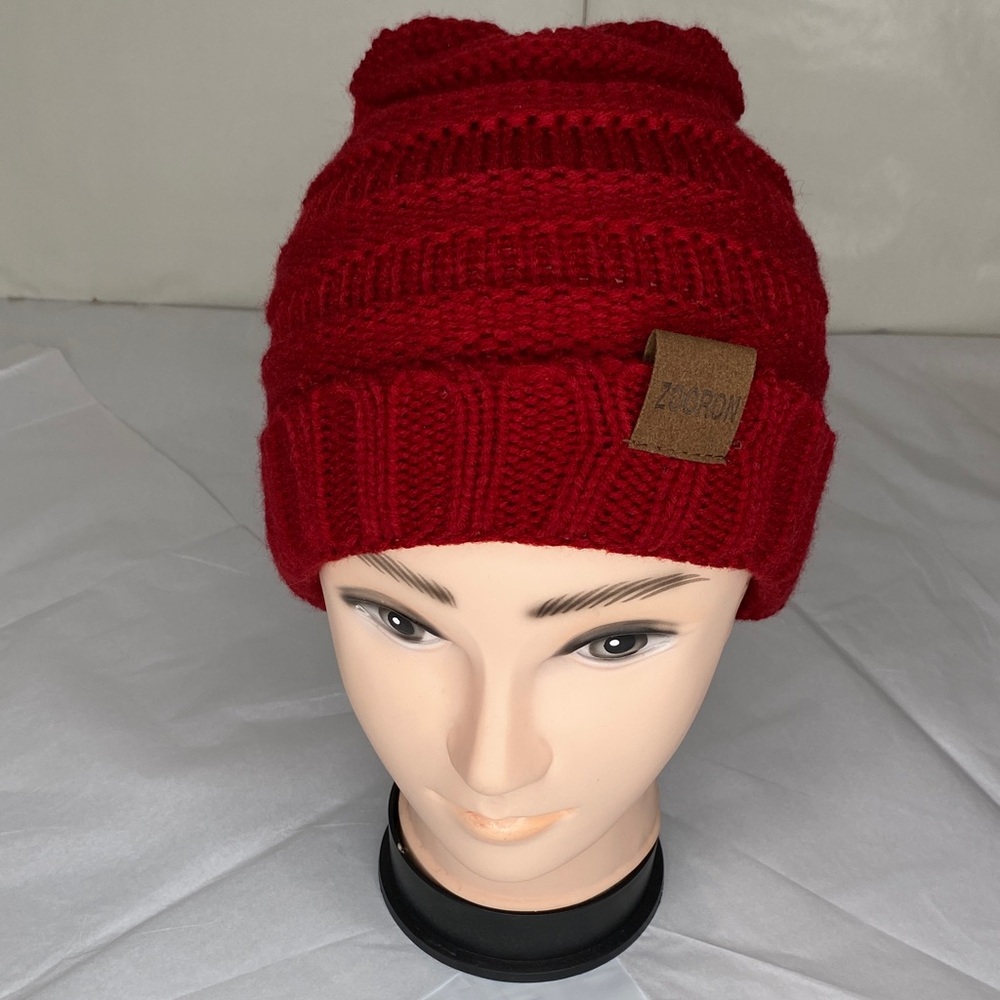 Red Knit Beanie Hat